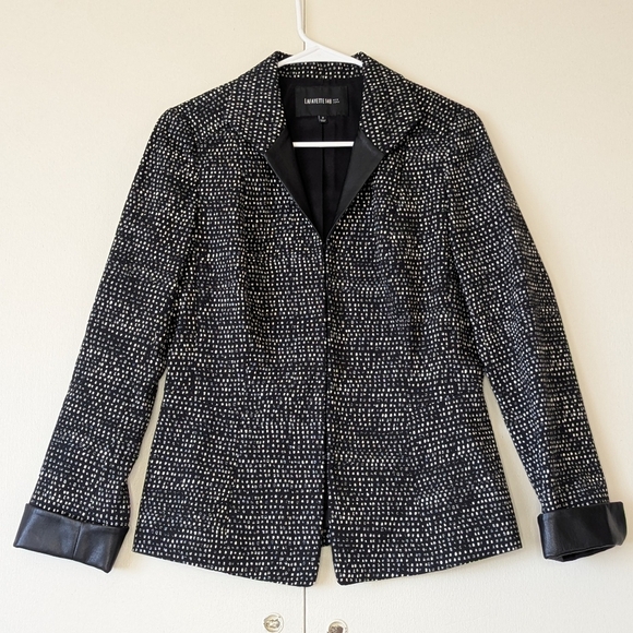 Lafayette 148 New York Blazer Jacket Leather Details Black White Size 2 - Picture 1 of 6